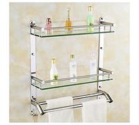Wall-Mounted Bathroom Glass Shelf with Double Towel Rack & Hook - 60cm Storage Solution for Kitchen & Shower Room Stylish Double Layer Design