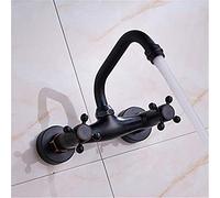 Wall Mounted Bathroom Kitchen Faucet Dual Handle Brass 360 Swivel Long Spout Kitchen Mixer Tap Antique/Black with Aerator,B