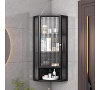 Wall-Mounted Bathroom Medicine Cabinet with Glass Door - 3-Tier Over-The-Toilet Corner Storage Metal Frame for Cosmetics & Perfumes Perfect for Bathroom & Living Room nization