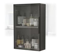 Wall Mounted Bathroom Medicine Cabinet, Wooden Shower Storage with Glass Doors for Space Saving in Laundry and Living Room