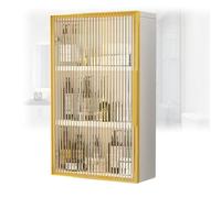Wall Mounted Bathroom Medicine Cabinet, Wooden Shower Storage with Glass Doors for Space Saving in Laundry and Living Room