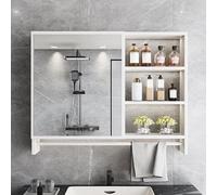 Wall-Mounted Bathroom Mirror Cabinet with Storage, Open Shelves, Integrated Towel Holder, Space-Saving Over-Toilet Organizer for Efficient Bathroom Storage Solutions