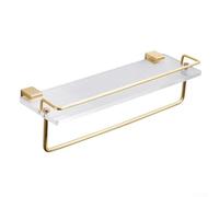 Wall-Mounted Bathroom Shelf for Toiletries and Cosmetics, Storage Rack with Rod Holder, Space Aluminum and Acrylic Design, Transparent + Gold, 30(with Rod)
