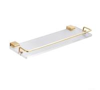 Wall-Mounted Bathroom Shelf for Toiletries and Cosmetics, Storage Rack with Rod Holder, Space Aluminum and Acrylic Design, Transparent + Gold, 30(Without Rod)