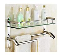 Wall-Mounted Bathroom Shelf with Double Towel Rack & Hook - Versatile Storage Solution for Kitchen & Shower Room - 60cm Single Layer Design