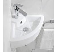 Wall Mounted Bathroom Sink Basin White, Corner Cloakroom Vanity Ceramic