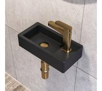 Wall Mounted Bathroom Sink, Deervalley Small Rectangle Ceramic Cloakroom Basin Without Overflow, Black 36.5 X 18 X 9Cm