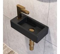 Wall Mounted Bathroom Sink, Deervalley Small Rectangle Ceramic Cloakroom Basin Without Overflow, Black 36.5 X 18 X 9Cm