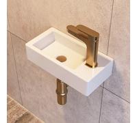 Wall Mounted Bathroom Sink, Deervalley Small Rectangle Ceramic Cloakroom Basin Without Overflow, White 36.5 X 18 X 9Cm