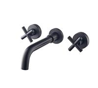 Wall-Mounted Bathroom Sink Faucet Solid Brass Dual Handle 3-Hole Lavatory Mixer Tap Elegant Gold Finish Modern Bathroom Decor Durable & Easy to Install