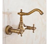 Wall Mounted Bathroom Sink Taps, Dual Cross Lever, 360 Rotatable Hot and Cold Tall Antique Brass Tap, Vintage Style for Modern Bathrooms