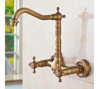 Wall Mounted Bathroom Sink Taps, Dual Cross Lever, 360 Rotatable Hot and Cold Tall Antique Brass Tap, Vintage Style for Modern Bathrooms