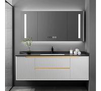 Wall Mounted Bathroom Vanity with Sink, Smart LED Defog Mirror Cabinet, Multi Storage Space
