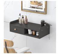 Wall Mounted Beauty Salon Station with Drawer and Hair Dryer Holes, Modern Floating Wall Shelf Storage Organizer for SPA, Home,Black,30x50cm | 1