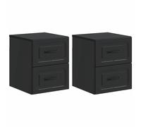 Wall-Mounted Bedside Cabinet 2 Drawer Set 2 Black Engineered Wood 34.5x33x40cm.