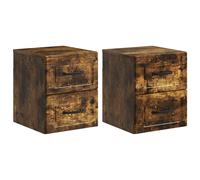 Wall-Mounted Bedside Cabinet 2-Drawer Smoked Oak 34.5x33x40cm Engineered Wood2pc