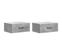 Wall-mounted bedside cabinet 2pcs Concrete grey 49x34.5x20cm Engineered wood set