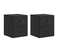 Wall-Mounted Bedside Cabinet Black Engineered Wood 33x34.5x40cm 4-Drawer Pair