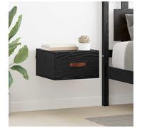 Wall-mounted bedside cabinet Black Oak 35x35x20cm Engineered Wood Drawer Leather