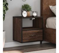 Wall-mounted Bedside Cabinet Brown Oak 40x31x39.5cm Engineered Wood + Metal 1Dr