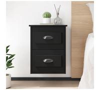 Wall-mounted bedside cabinet modern 2-drawer black engineered wood 41.5x36x53cm