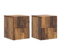 Wall-mounted bedside cabinet Old wood 33x34.5x40cm Engineered wood 4-drawer pair