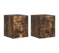 Wall-Mounted Bedside Cabinet Smoked Oak 33x34.5x40cm2pc Engineered Wood 4-Drawer