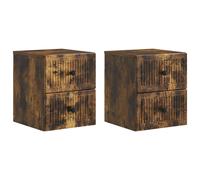 Wall-Mounted Bedside Cabinet Smoked Oak 33x34.5x40cm2pc Engineered Wood 4-Drawer