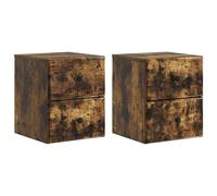 Wall-Mounted Bedside Cabinet Smoked Oak Eng Wood 34.5x33x40cm 2pc Slim 4-Drawer