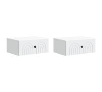 Wall-Mounted Bedside Cabinet White 49x34.5x20cm Engineered Wood 2-Drawer Set 2pc