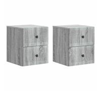 Bedside Cabinet White Engineered Wood 33x34.5x40cm WallMounted 4 Drawer 2pcs Set