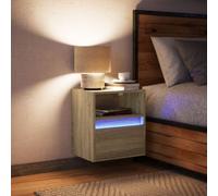 Wall-mounted Bedside Cabinet with LED Lights, Floating Nightstand Bed Side Table