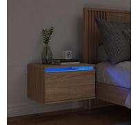 Wall-mounted Bedside Cabinet with LED Lights Side Table Engineered Wood vidaXL