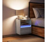 vidaXL Wall-mounted Bedside Cabinet with LED Lights Floating Shelf Grey Sonoma