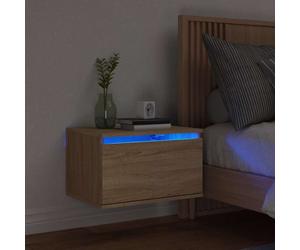 Wall-mounted Bedside Cabinet with LED Lights, Floating Nightstand Bed Side Table