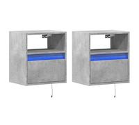 Wall-mounted Bedside Cabinets&LED Lights Bed Table 2 pcs Concrete Grey vidaXL