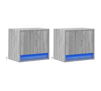Wall-mounted Bedside Cabinets&LED Lights Bed Table 2 pcs Grey Sonoma vidaXL