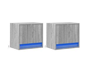 Wall-mounted Bedside Cabinets&LED Lights Bed Table 2 pcs Grey Sonoma vidaXL