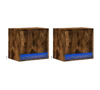Wall-mounted Bedside Cabinets&LED Lights Bed Table 2 pcs Smoked Oak vidaXL
