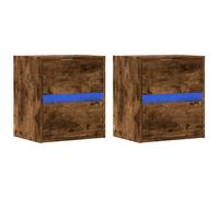 Wall-mounted Bedside Cabinets&LED Lights Bed Table 2 pcs Smoked Oak vidaXL