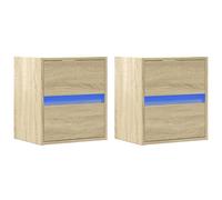Wall-mounted Bedside Cabinets&LED Lights Bed Table 2 pcs Sonoma Oak vidaXL