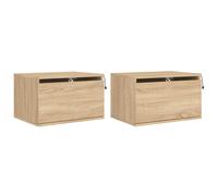 Wall-mounted Bedside Cabinets with LED Lights Side Table 2 pcs Sonoma Oak vidaXL