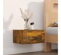 Wall mounted bedside table,Wall-mounted Bedside Cabinet Smoked Oak 50x36x25 cm,Floating Bedside Table Wall Mounted Nightstand with Storage Drawer and Open Shelf for Bedroom,High Gloss
