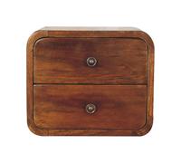 Wall-mounted bedside unit 25x30x25cm solid mango wood chestnut minimal 2-drawer