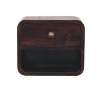 Wall Mounted Bedside Unit Curved Dark Brown Mango Wood 30x25x25cm 1 Drawer Slim