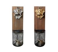 Wall Mounted Beer Bottle Opener with Cap Catcher - Elephant Shape Zinc Alloy & Solid Wooden Bottle Opener for Fridge Or Wall, Perfect for Home Bar, Kitchen, Man Cave, Gift(2 pcs)