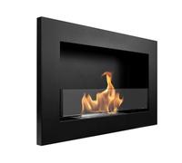 Wall Mounted Bio-ethanol Fireplace, 65 x 40 cm, Slim Black Design, with Tempered Glass Panel