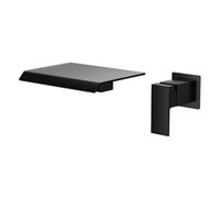 Wall-Mounted Black Copper Bathroom Sink Mixer Tap, Waterfall Design, Single Lever, Hot & Cold, Full Copper Construct, Modern Countertop Basin Mono Tap