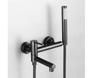 Wall Mounted Black Shower Mixer Tap - 90° Swivel Single Lever with Shower Head & Hose Set - Modern Bathroom Fixture for Ultimate Bathing Experience