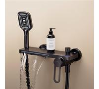 Wall-Mounted Black Waterfall Bath Mixer Tap & Shower, Modern Tub Filler Faucet for Luxurious Bathroom Experience, Stylish Design & Easy Installation
